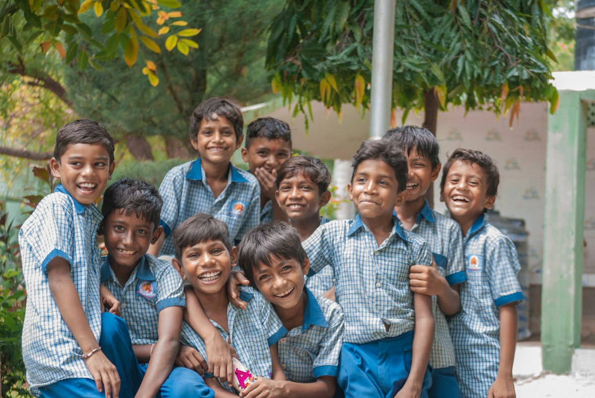 Happy Indian school children in uniform